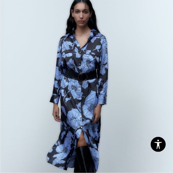 Zara Dresses & Skirts - NWOT Zara blue satin floral dress